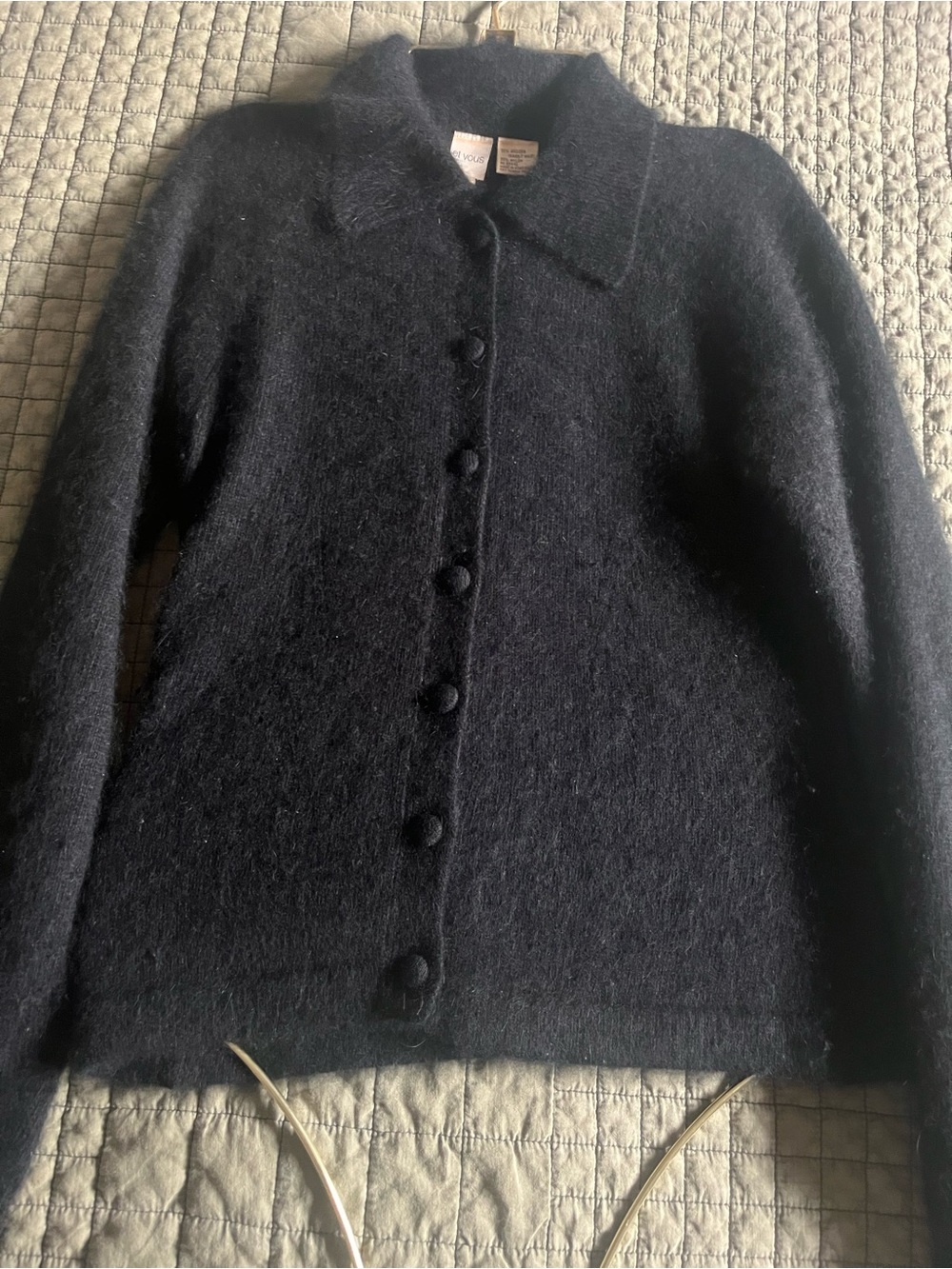 Vintage Et Vous Angora Blend Fluffy Collared Cardigan Sz S